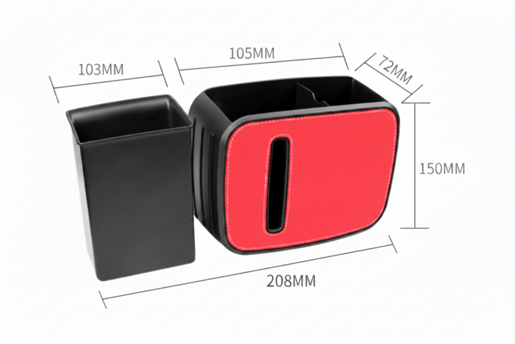 Black and red rectangular object with measurements on a white background