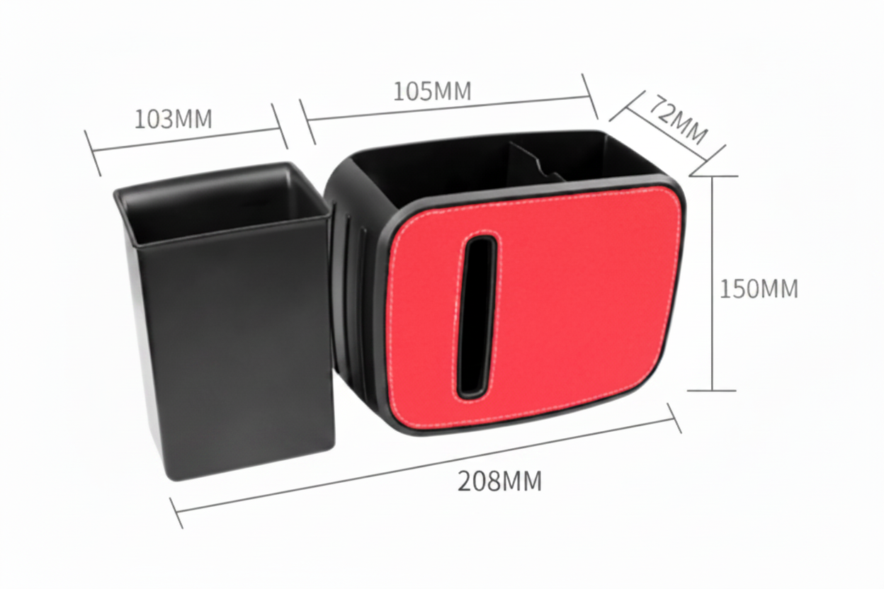 Black and red rectangular object with measurements on a white background