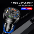 MotionX 4-Port USB Car Charger in white plugged into a car's 12V socket