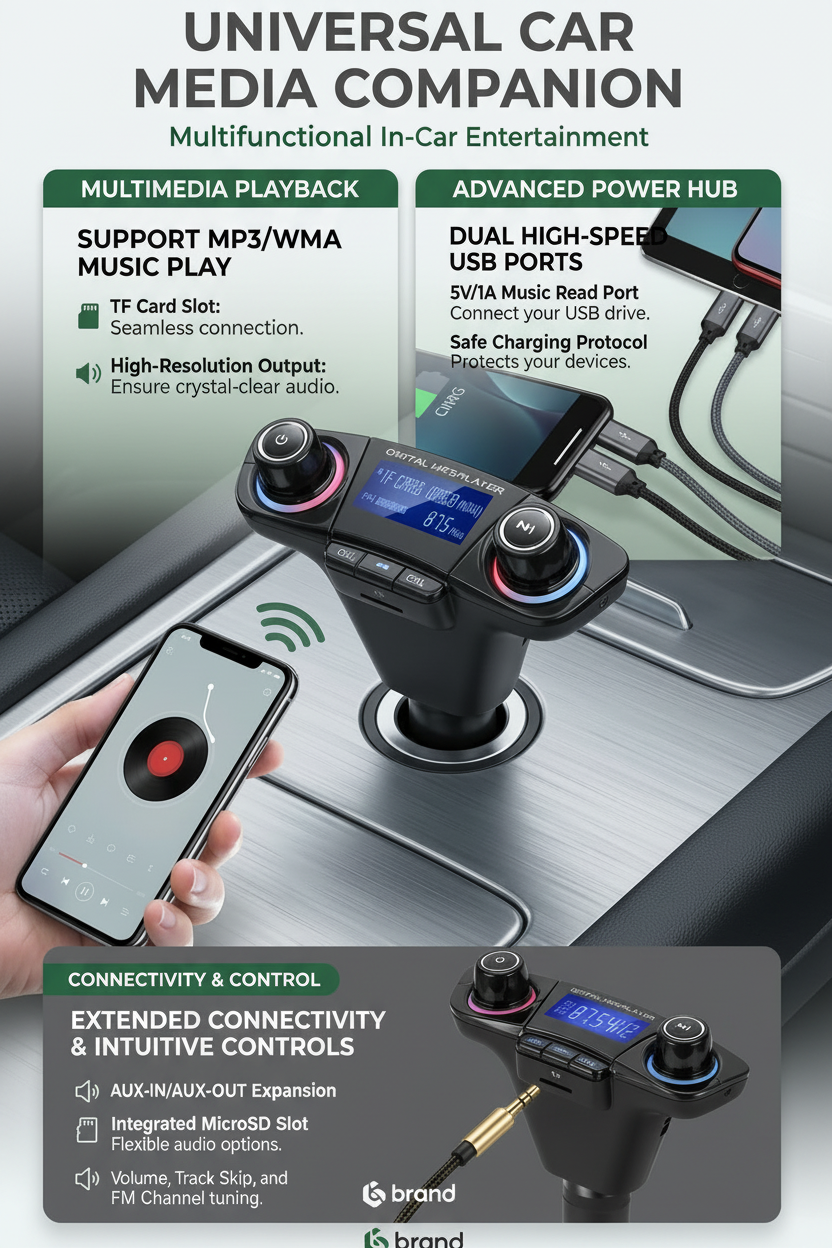 BT06 Bluetooth FM Transmitter  Wireless Music, Hands-Free Calls & USB Charging