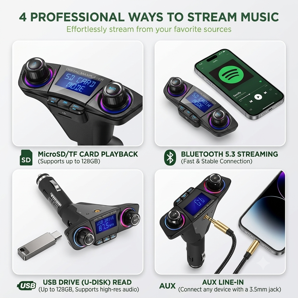 BT06 Bluetooth FM Transmitter  Wireless Music, Hands-Free Calls & USB Charging