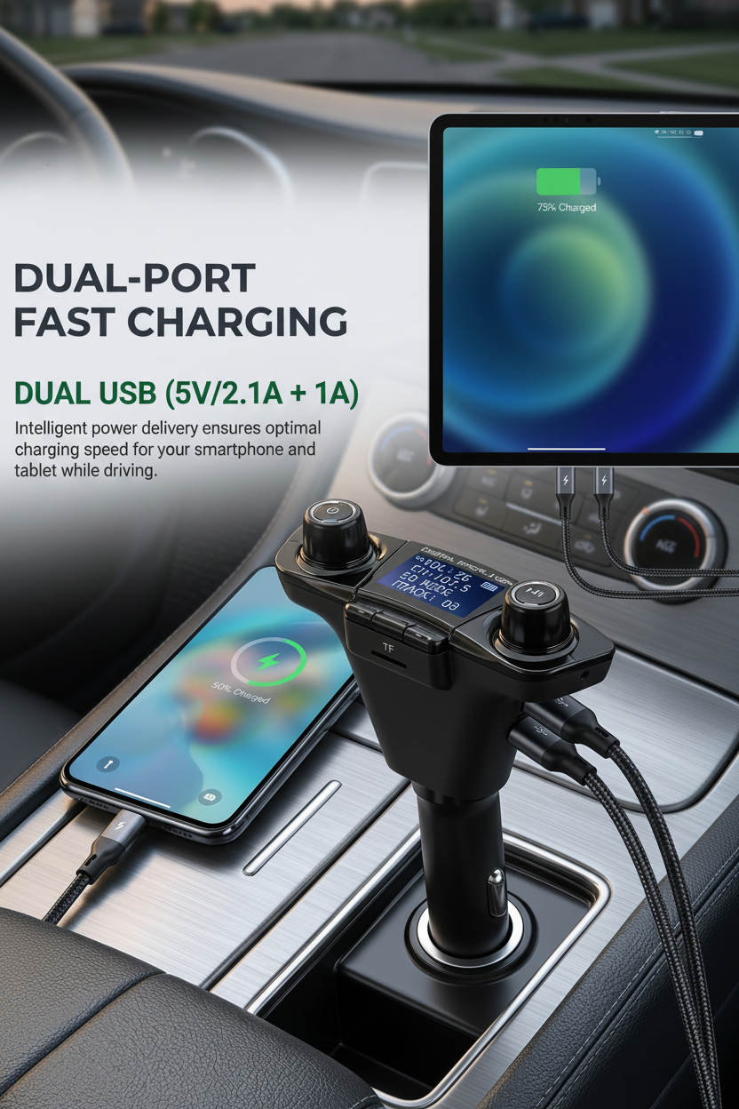 BT06 Bluetooth FM Transmitter  Wireless Music, Hands-Free Calls & USB Charging